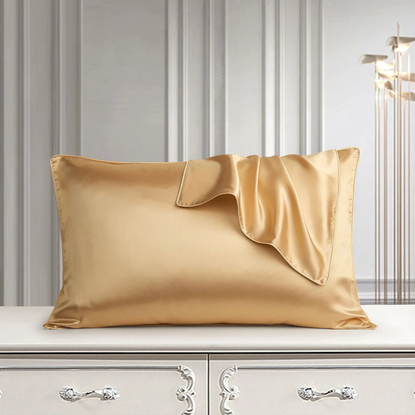 Mulberry silk pillowcase 48x74cm in palace luxury style with inlaid rope weave texture.