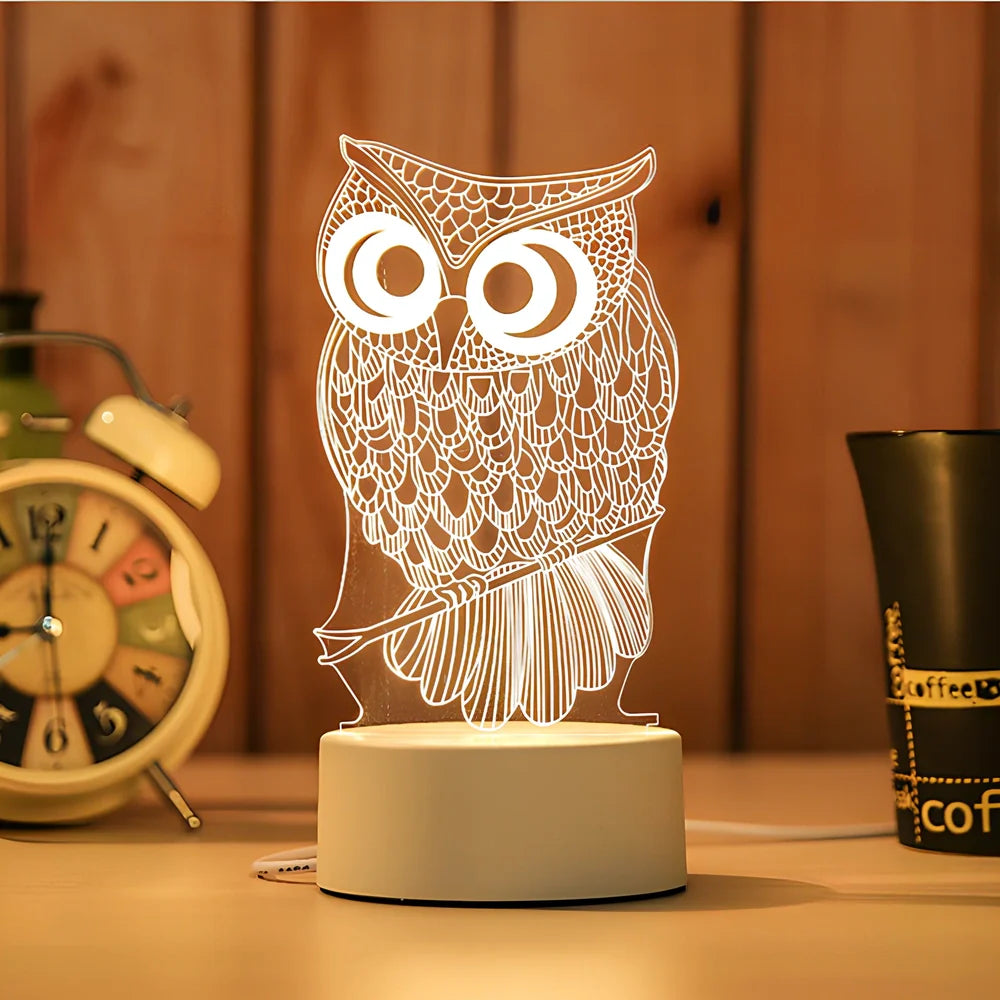 Creative USB bedside night light with acrylic castle scene, 20x17.5cm size, touch control for three light modes