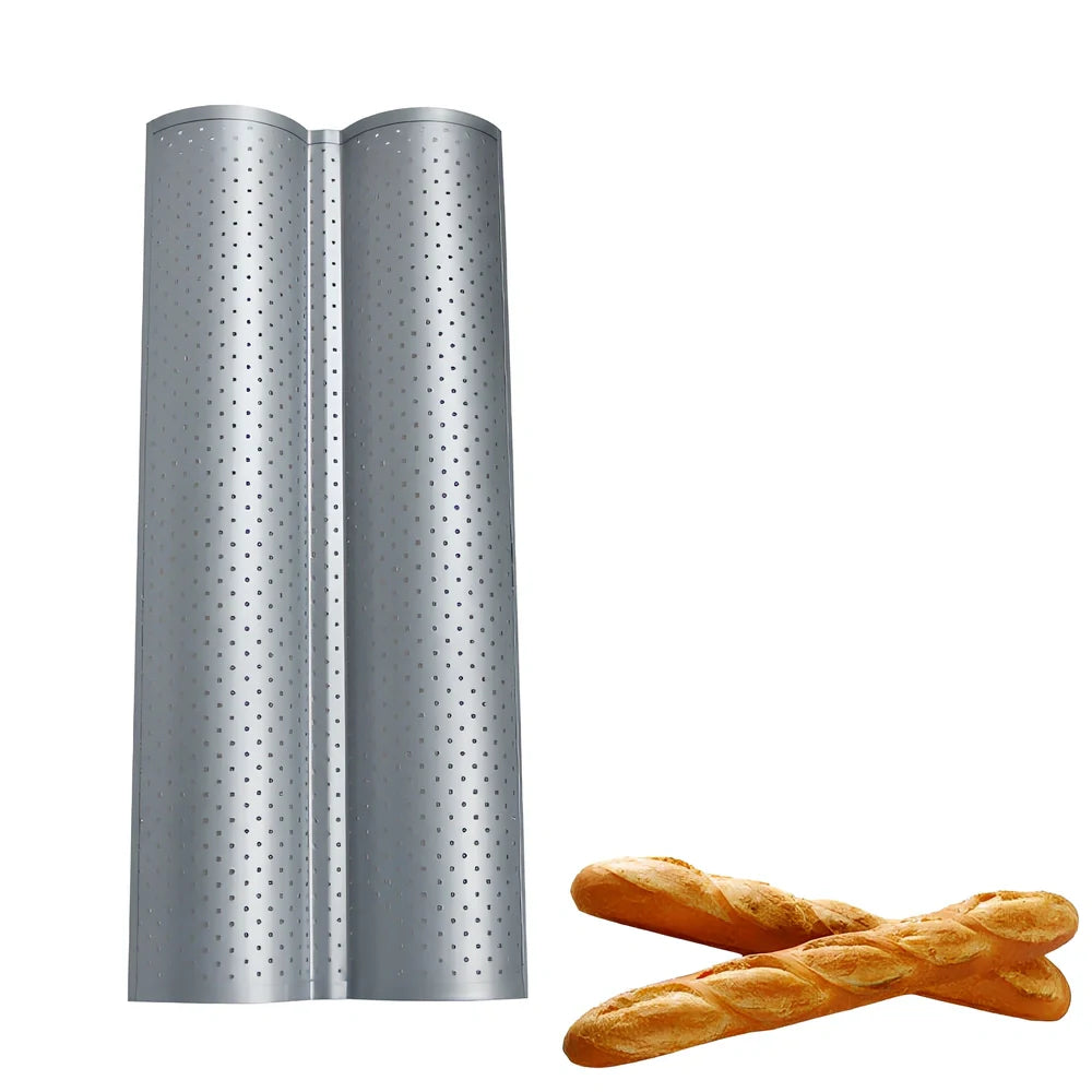 Silver rectangular bread baking pan with non-stick coating measuring 38cm by 32cm