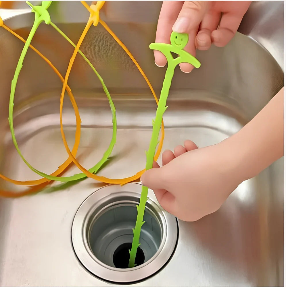 51cm flexible kitchen pipe dredging hook with colour-coded smiling face handles