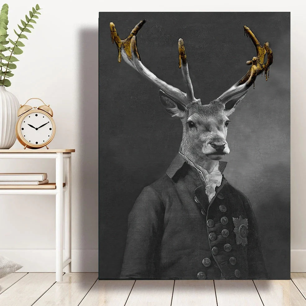 Black wildlife theme canvas poster print with white border for framing in multiple size options