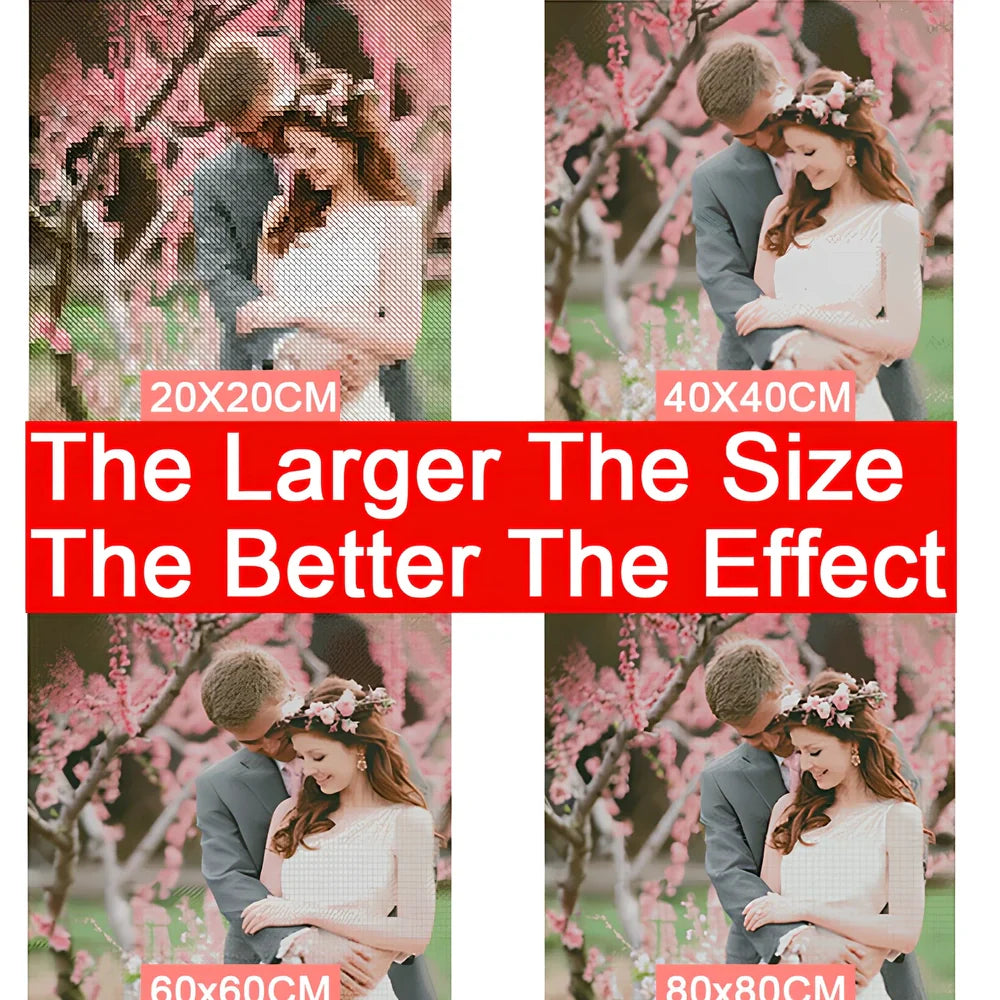 Diamond painting DIY kit showing four consecutive canvas panels forming 115x60cm artwork with oil-on-canvas material