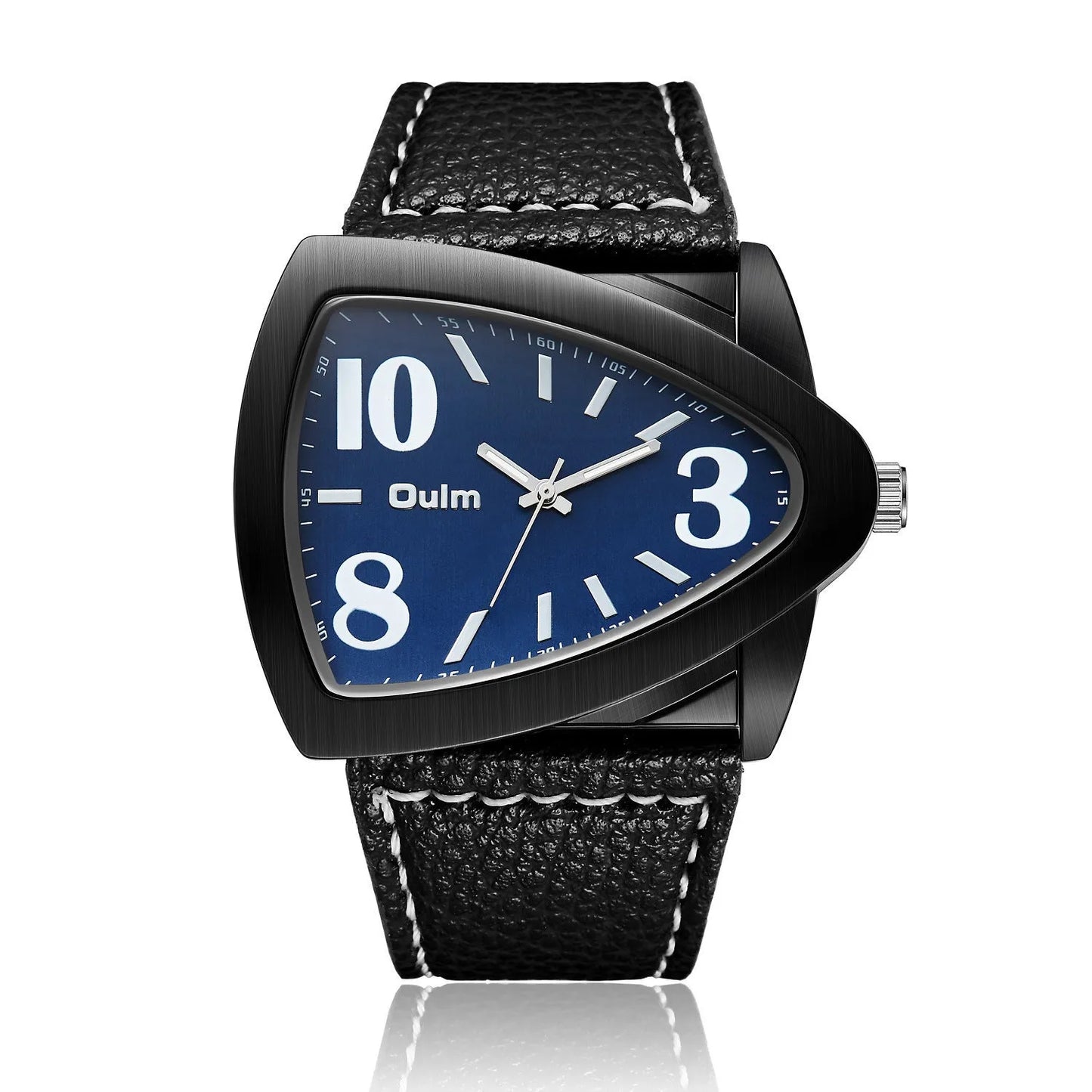 Men's casual triangle belt dial quartz watch with stainless steel bracelet in brown colour.