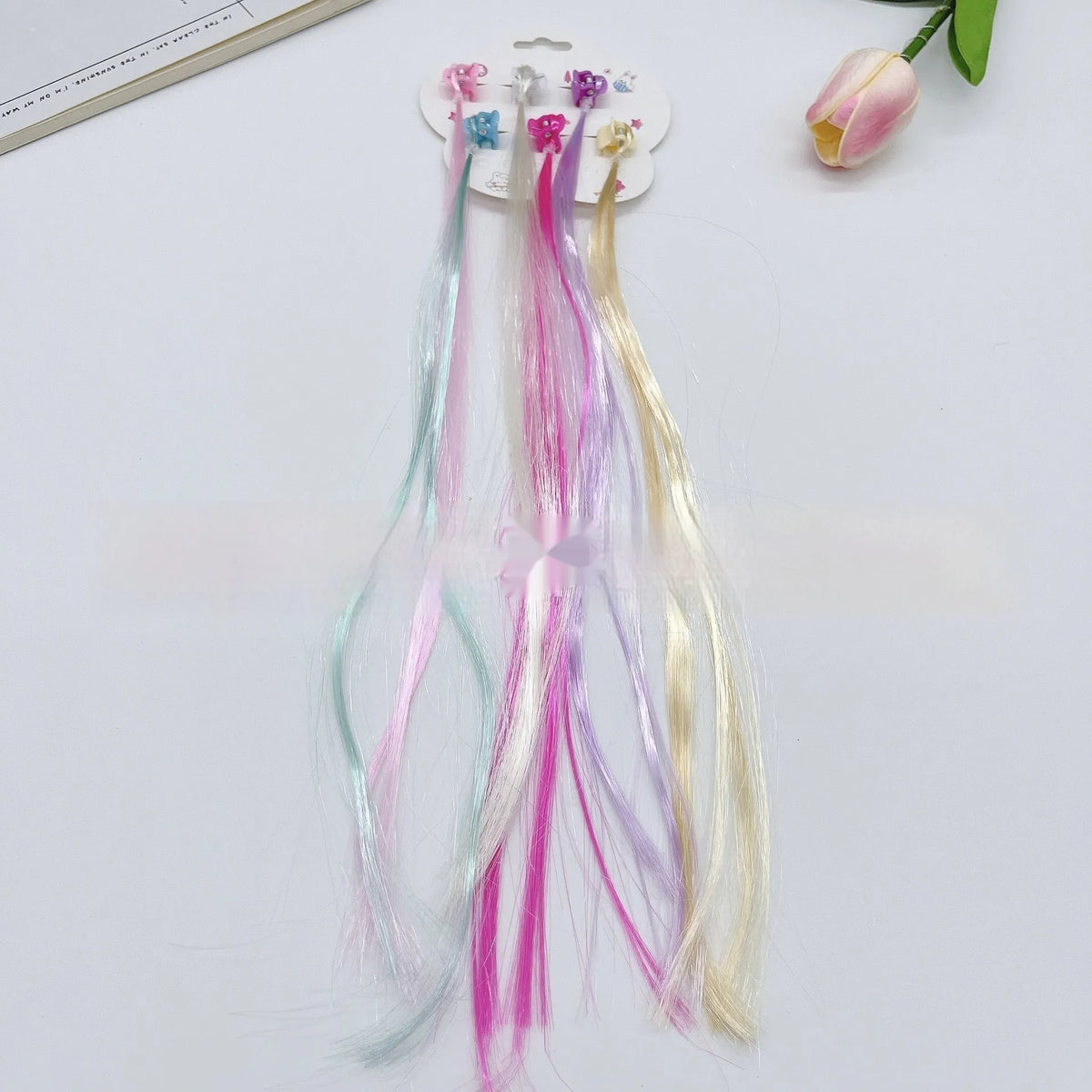 Colourful braided bow hair barrettes for children, 12-card pack with rainbow and macaron colour options