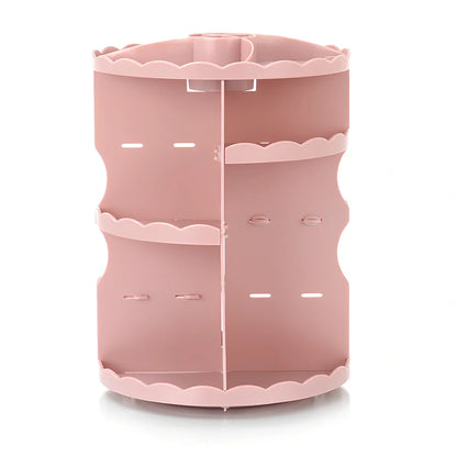 Rotating cosmetics organiser with 360-degree mechanism measuring 23 x 30.5cm in plastic construction