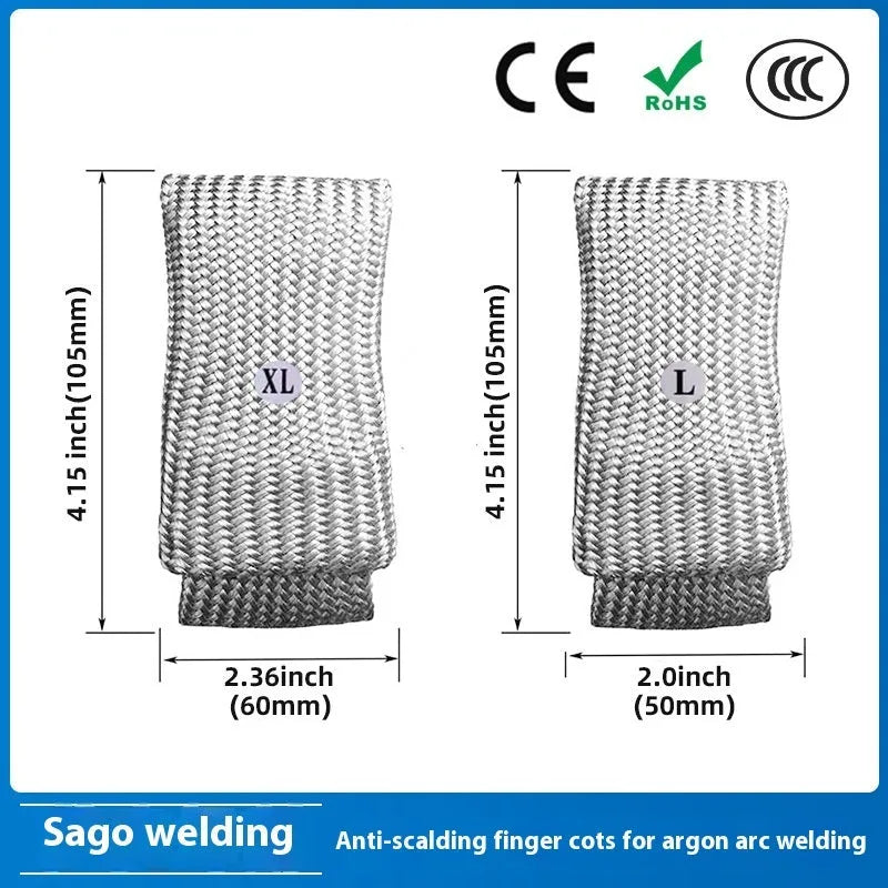 TIG Welder Finger Cots Glass Fiber Heat Resistant Anti-Scalding Protective Finger Cots for Welding Use Large XL Small L Non-Disposable Fiberglass Lining