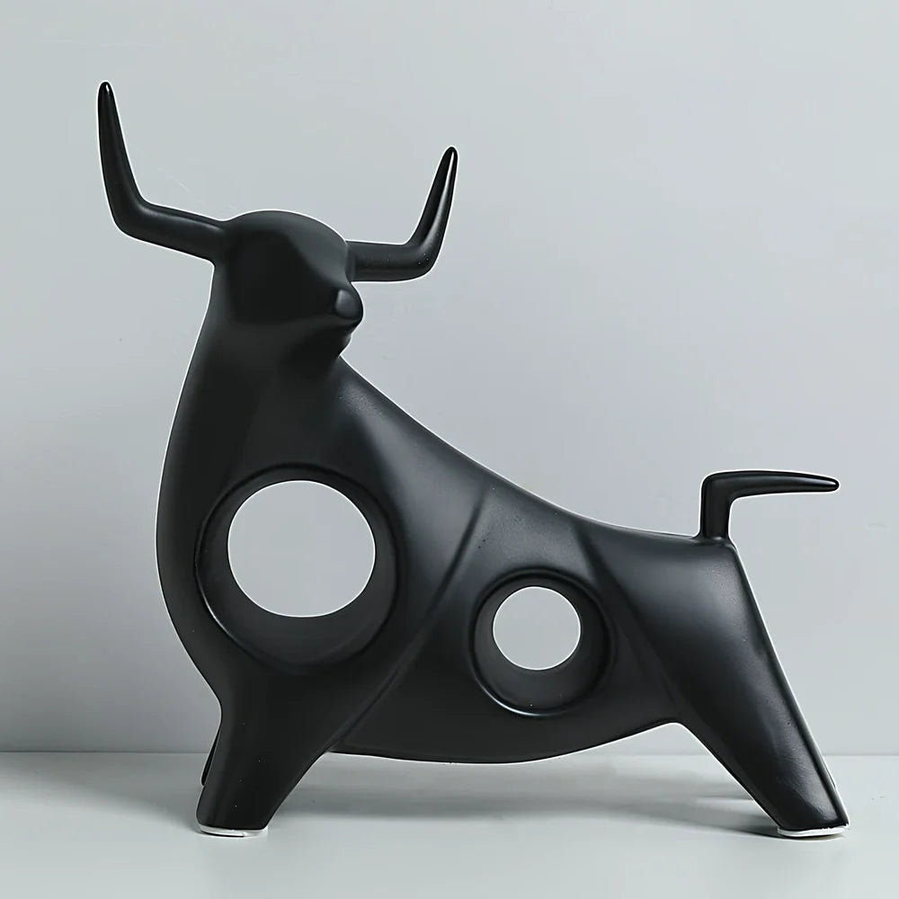 Handmade porcelain animal ornament in black, glazed finish, 12 cm height for European home decor