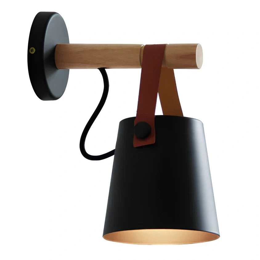 Scandinavian wall lamp with iron shade measuring 220mm by 130mm in black finish