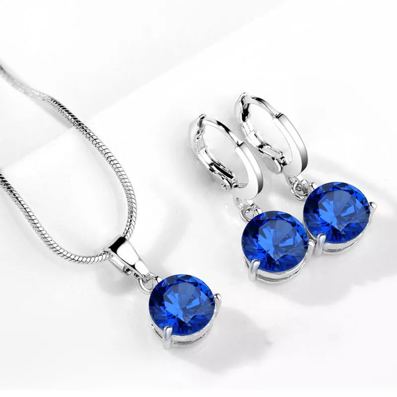 Water Drop Necklace and Earring Set with zircon gemstones in various colors