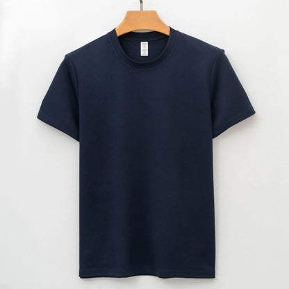 Men's solid colour antibacterial quick-dry short sleeve T-shirt on a hanger.