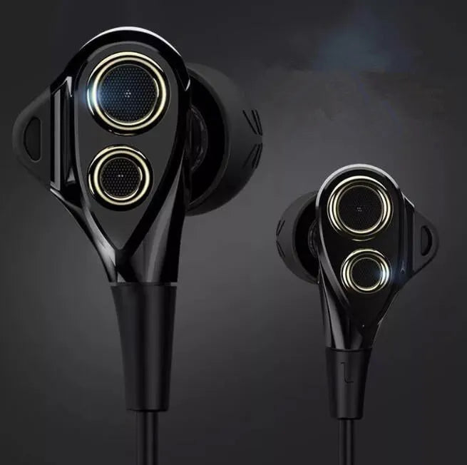 Black and silver metal in-ear headphones with tangle-free cable and inline microphone remote.