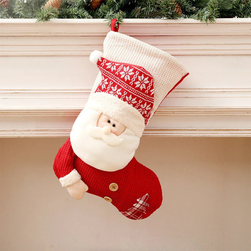 Premium knit Christmas stockings in Santa Claus and Snowman designs for festive holiday decor