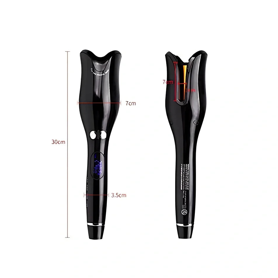 Anti-scald automatic curling iron with gold ceramic barrel and digital temperature display