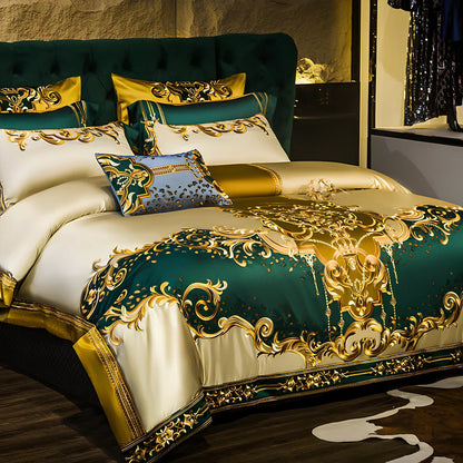 European-style 10-piece long-staple cotton bedding set with embroidered bedspread and 220x240cm quilt cover for 2.0m bed