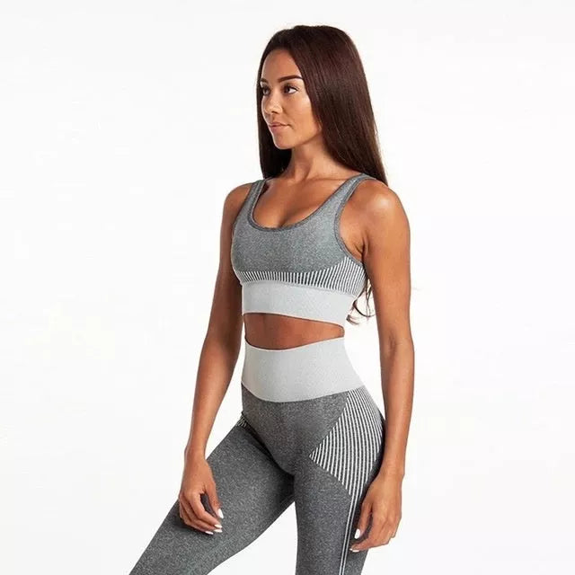 Autumn and winter fitness seamless set in grey, black, and white grey colors