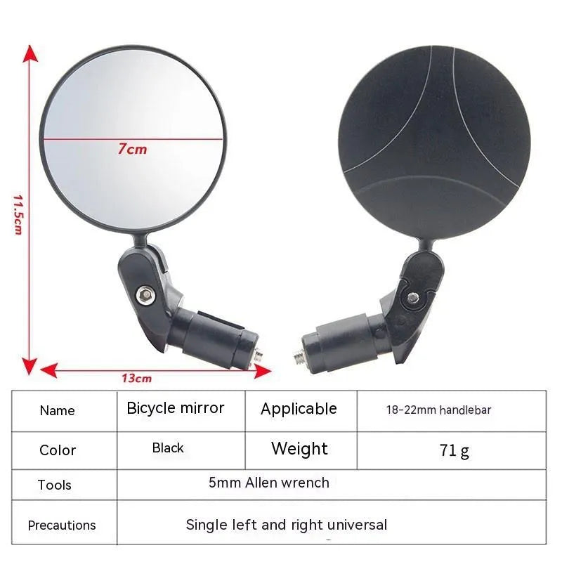 Black foldable convex motorcycle rear view mirror on a 14cm stem.