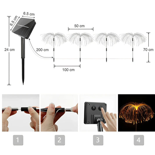 Solar fiber LED jellyfish ground light with optical fiber shell and remote control for garden decoration