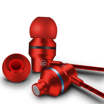 Wired in-ear headphones with microphone in black, showing 3.5mm plug and silicone ear tips.