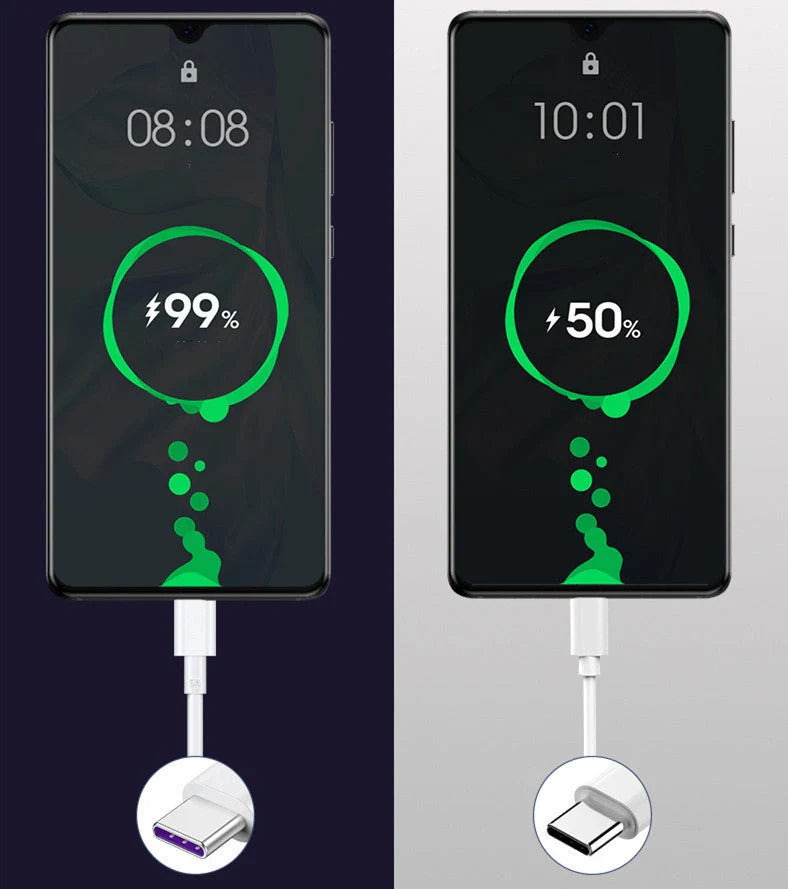5A Fast Charging USB to Type-C Cable in black and white, available in 1m, 2m, and 3m lengths