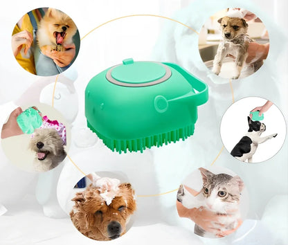 Yellow silicone shower brush, 38cm long with soft bristles for back scrubbing and scalp massage, non-slip handle