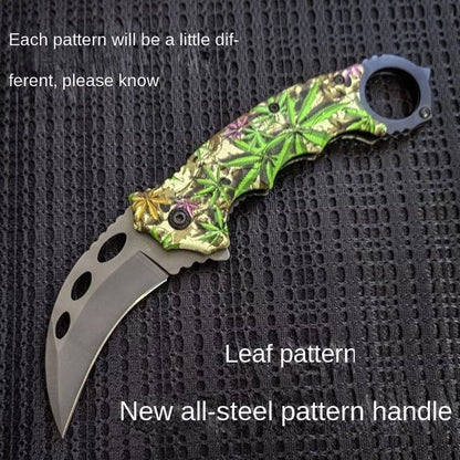 High hardness folding claw knife with grey titanium surface and sour branch wood handle