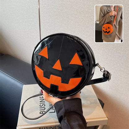Halloween Pumpkin Small Round Bag in Orange, Black, and White