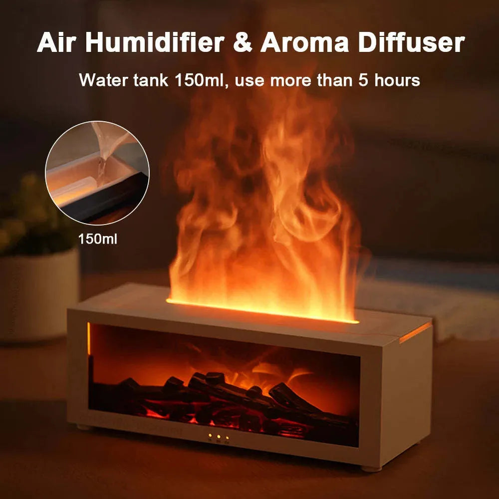 Square flame aromatherapy machine with 3D flame effect and 7 colour mood lights