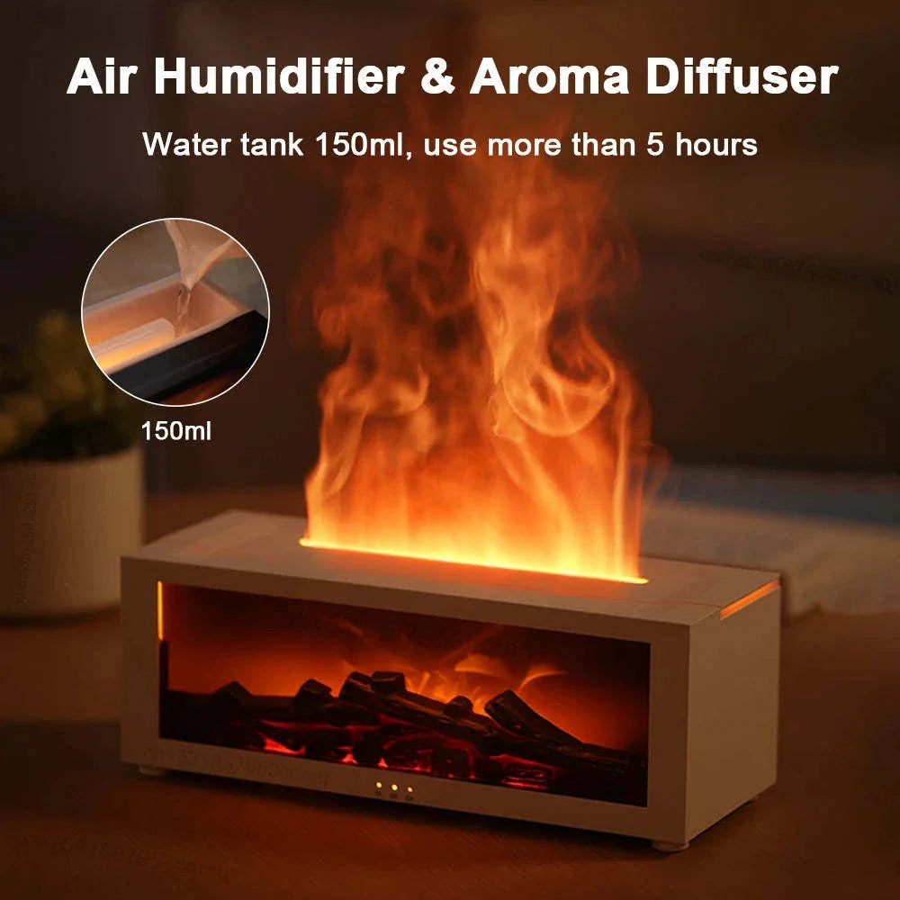 Captivating flame-like aromatherapy diffuser with adjustable mist, mood lighting, and large water tank for relaxing ambiance in spacious rooms