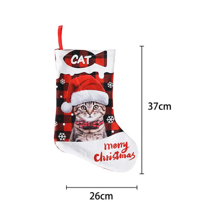 26x36cm cloth Christmas decoration with plaid pattern featuring puppy and cat motifs in six colour variations