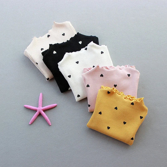 Children's long-sleeved cotton T-shirt in beige, pink, black, white or yellow with size options from 90cm to 130cm