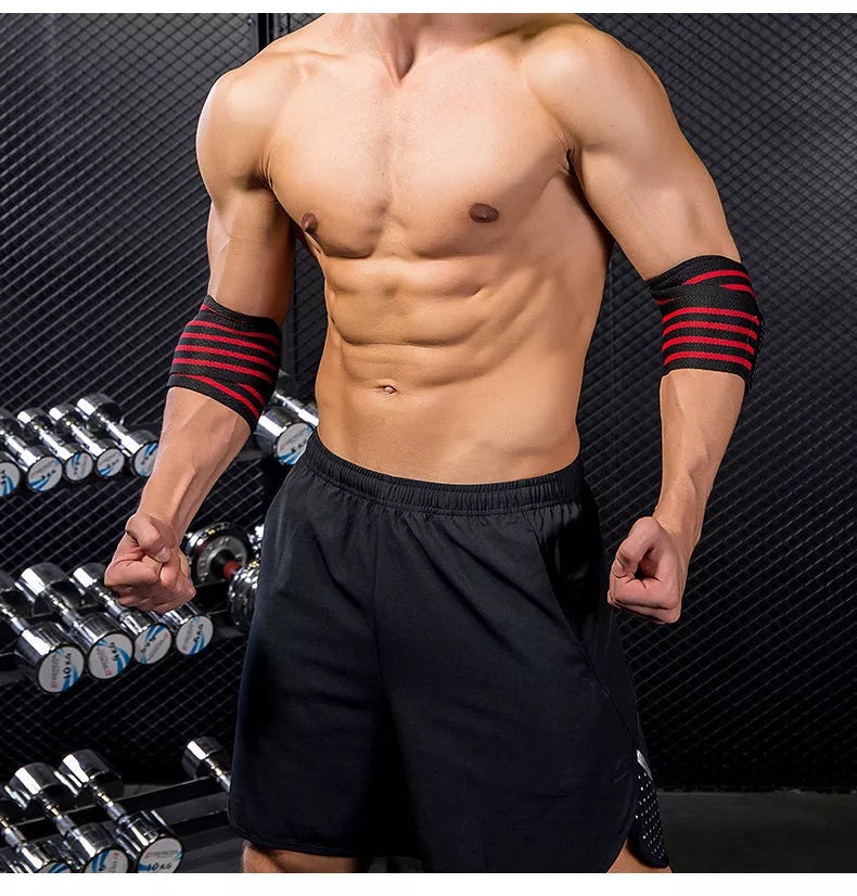 Adjustable nylon weightlifting wristband in red, orange, blue, and yellow