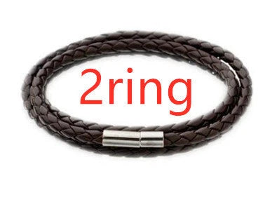 Personalized men's braided leather bracelet with stainless steel beads and custom name charm