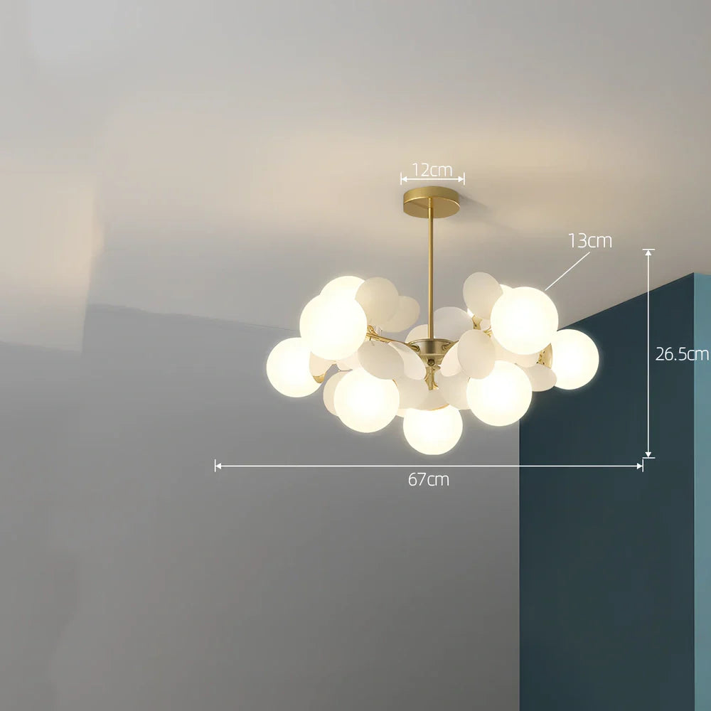 Nordic minimalist chandelier with multiple light heads in metal and glass construction