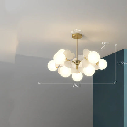 Nordic minimalist chandelier with multiple light heads in metal and glass construction