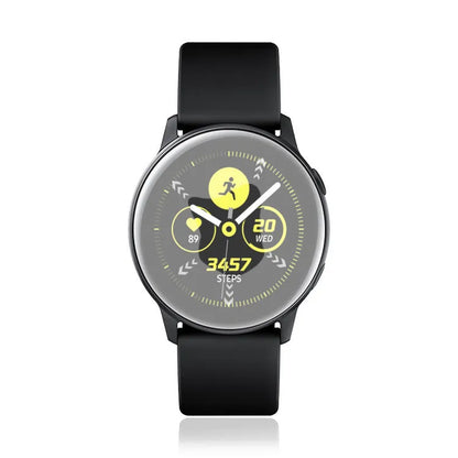 Transparent tempered glass screen protector for Samsung Galaxy Watch Active smartwatch.