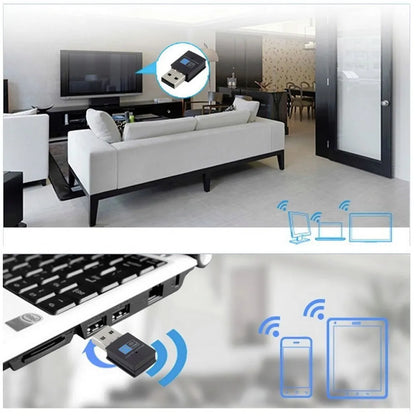 Mini USB WiFi receiver 300M network card with RTL8192EU chip, black plastic and metal, 3.3 x 1.5 x 0.7cm