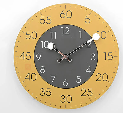 Round decorative wall clock with 30cm diameter in blue, green, grey, orange, red, or yellow colour options