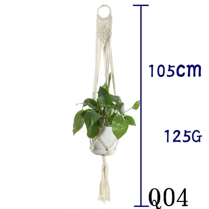 Beige cotton rope hanging basket with various styles for indoor plant display