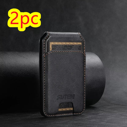 Android universal phone magnetic card holder with MagSafe ring in PU leather