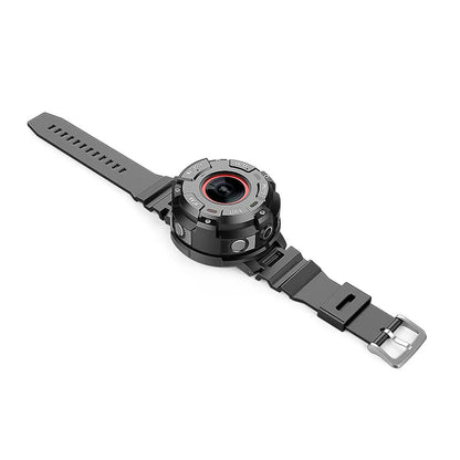 Black waterproof digital sports camera with 8MP resolution and 290mm length