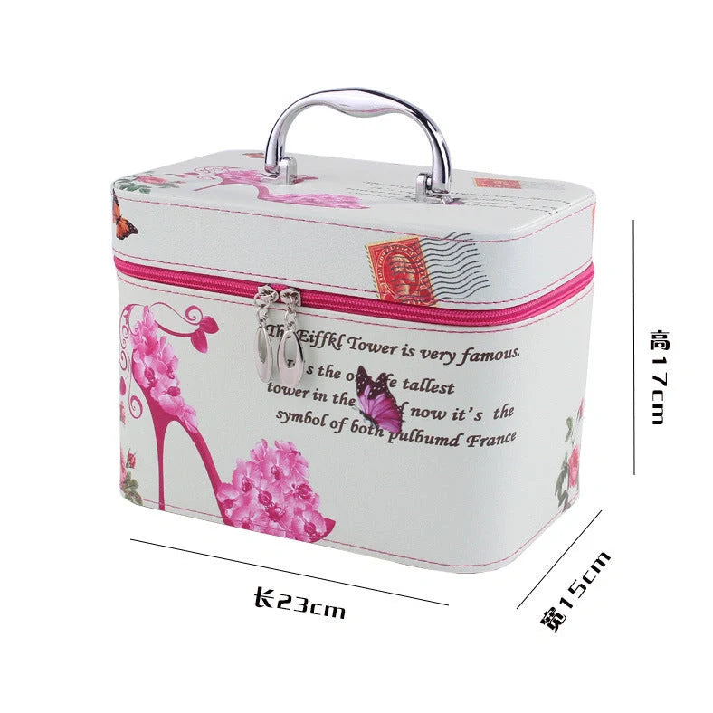 7-inch rigid cosmetic bag with waterproof PU leather and scenic pattern design
