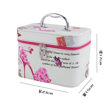 7-inch rigid cosmetic bag with waterproof PU leather and scenic pattern design