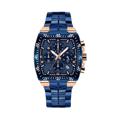 Men's seven needle steel belt quartz watch with pointer display, 30M waterproof, in black, blue, gold, or silver