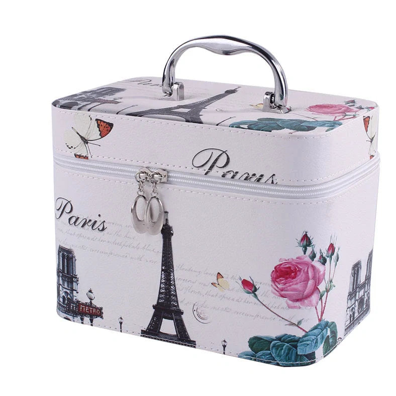7-inch rigid cosmetic bag with waterproof PU leather and scenic pattern design