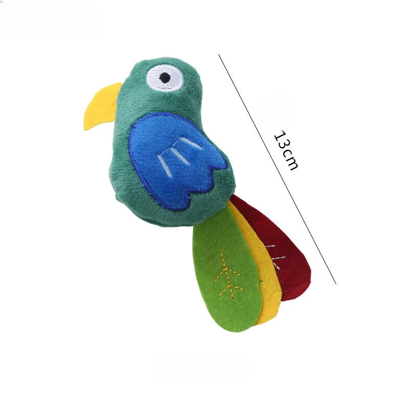 Cow parrot shape plush cat toy with catnip fill measuring 20 cm