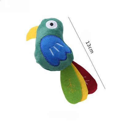 Cow parrot shape plush cat toy with catnip fill measuring 20 cm