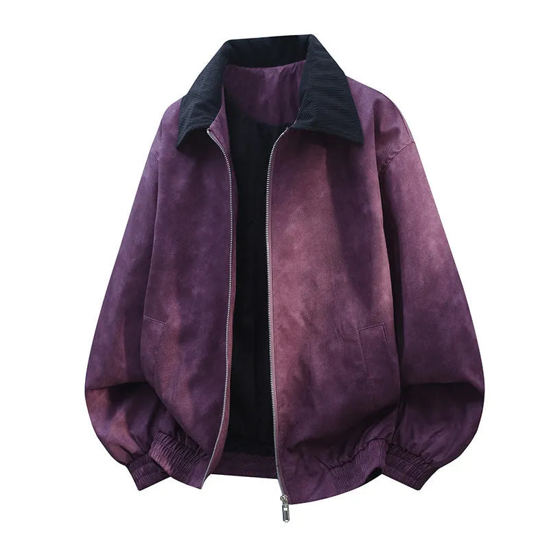 Men's black casual jacket with detailed stitching on the lapel and straight hem, showing side seam pockets.
