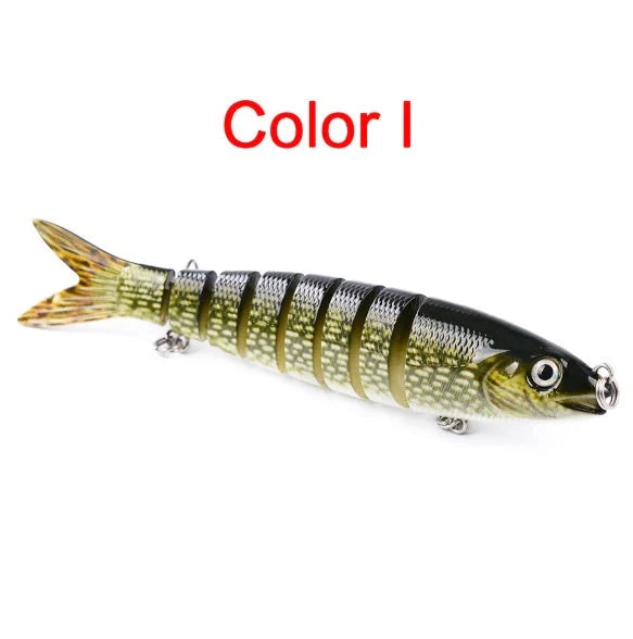 Premium multi-jointed pike fishing lures designed for enhanced trolling and casting, available in 12 vibrant colors.