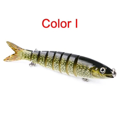 Premium multi-jointed pike fishing lures designed for enhanced trolling and casting, available in 12 vibrant colors.