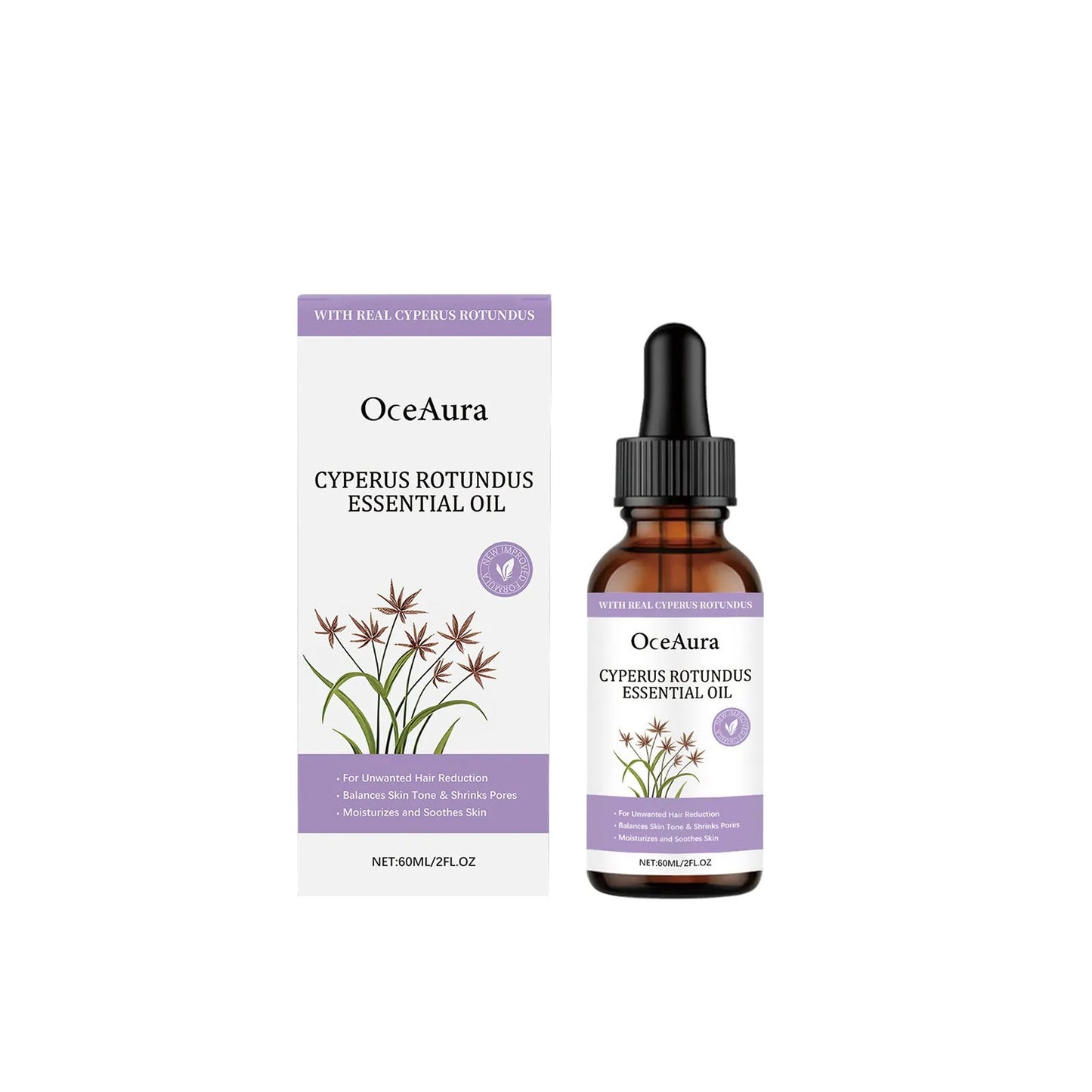 60ml bottle of hair removal treatment essential oil with botanical extracts